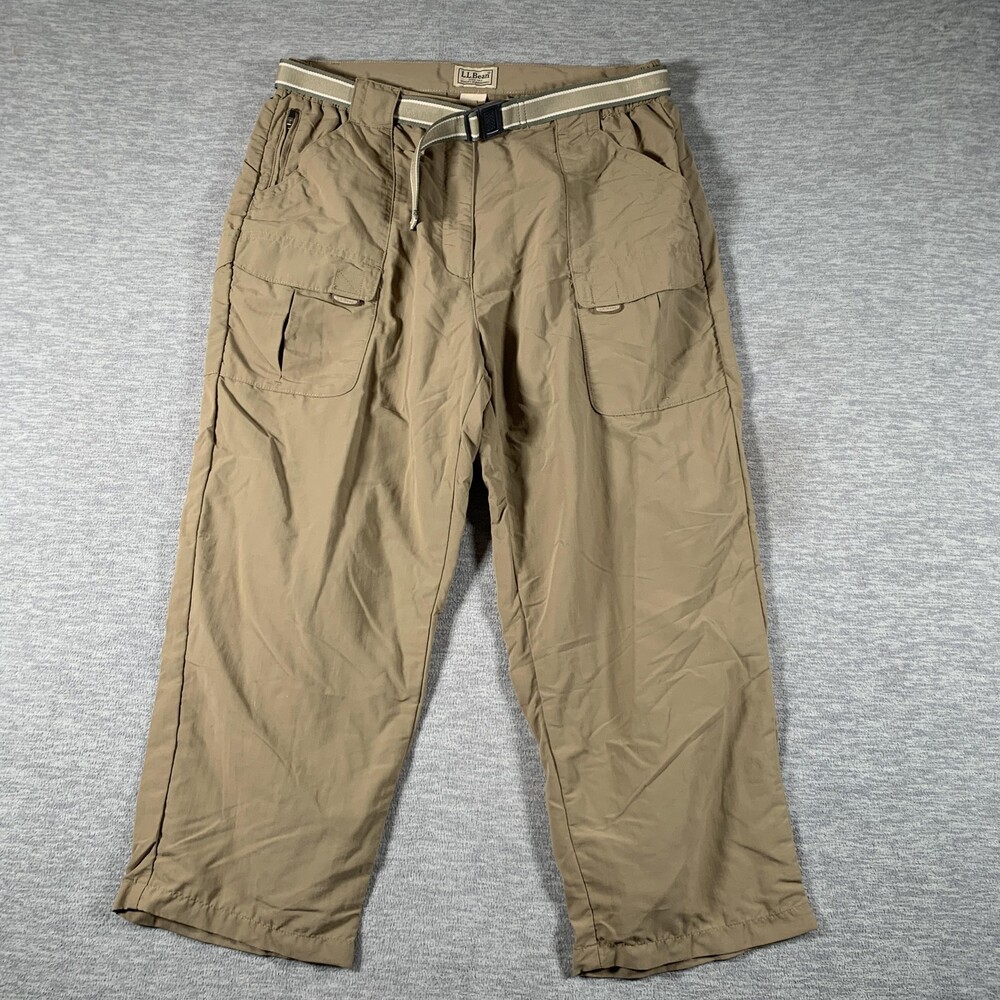 L.L.Bean Pants Womens Medium Beige Nylon Cargo Crop Lightweight Hiking Travel